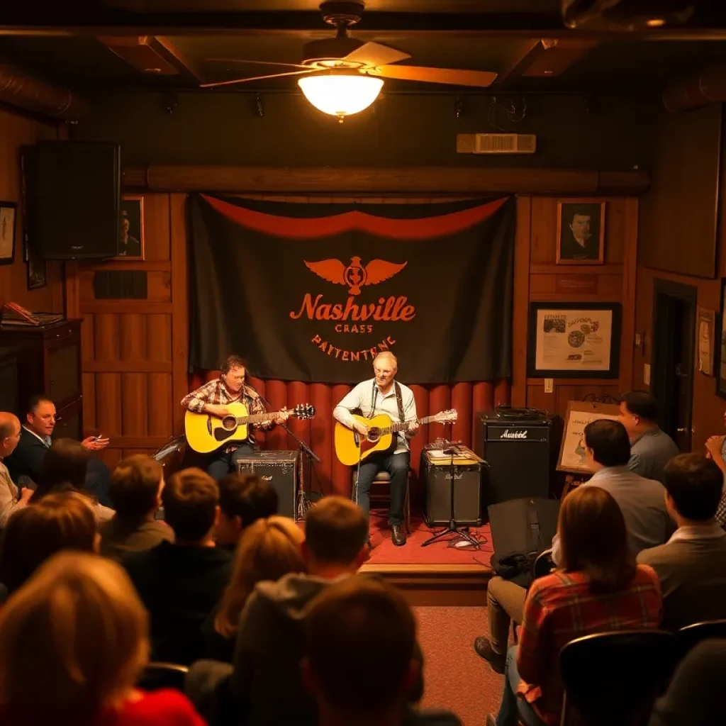 Musicians performing in a cozy acoustic venue at Nashville's Hutton Hotel.