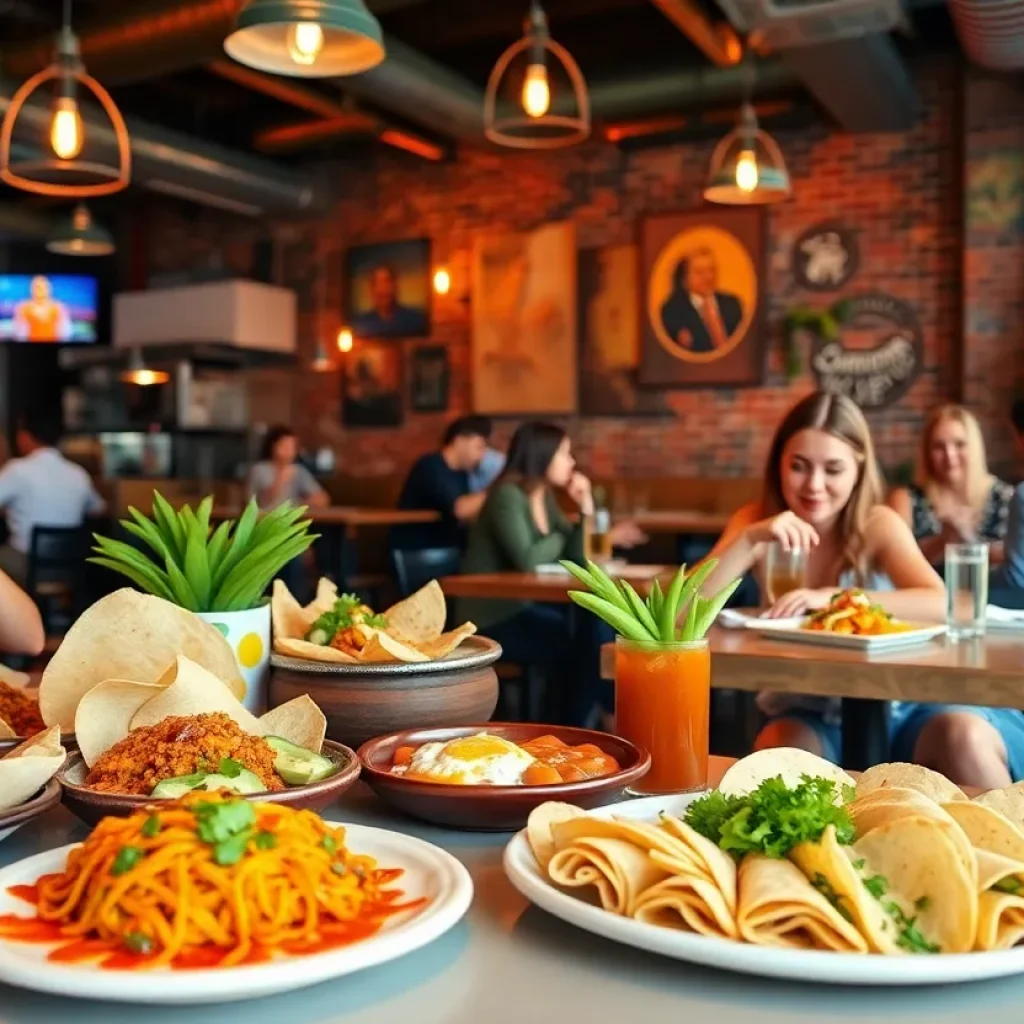 Diners enjoying modern Mexican dishes in a vibrant Nashville restaurant.