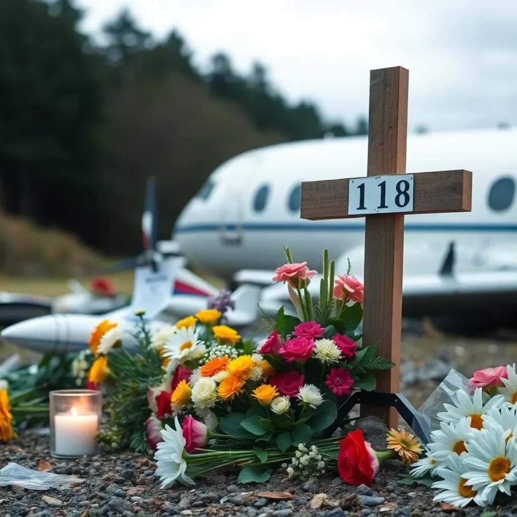 Memorial for the Dotsenko family at the Nashville plane crash site.