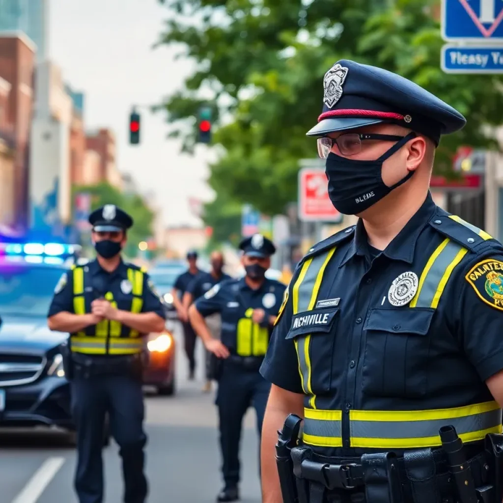 Nashville police officers on duty in a neighborhood setting.