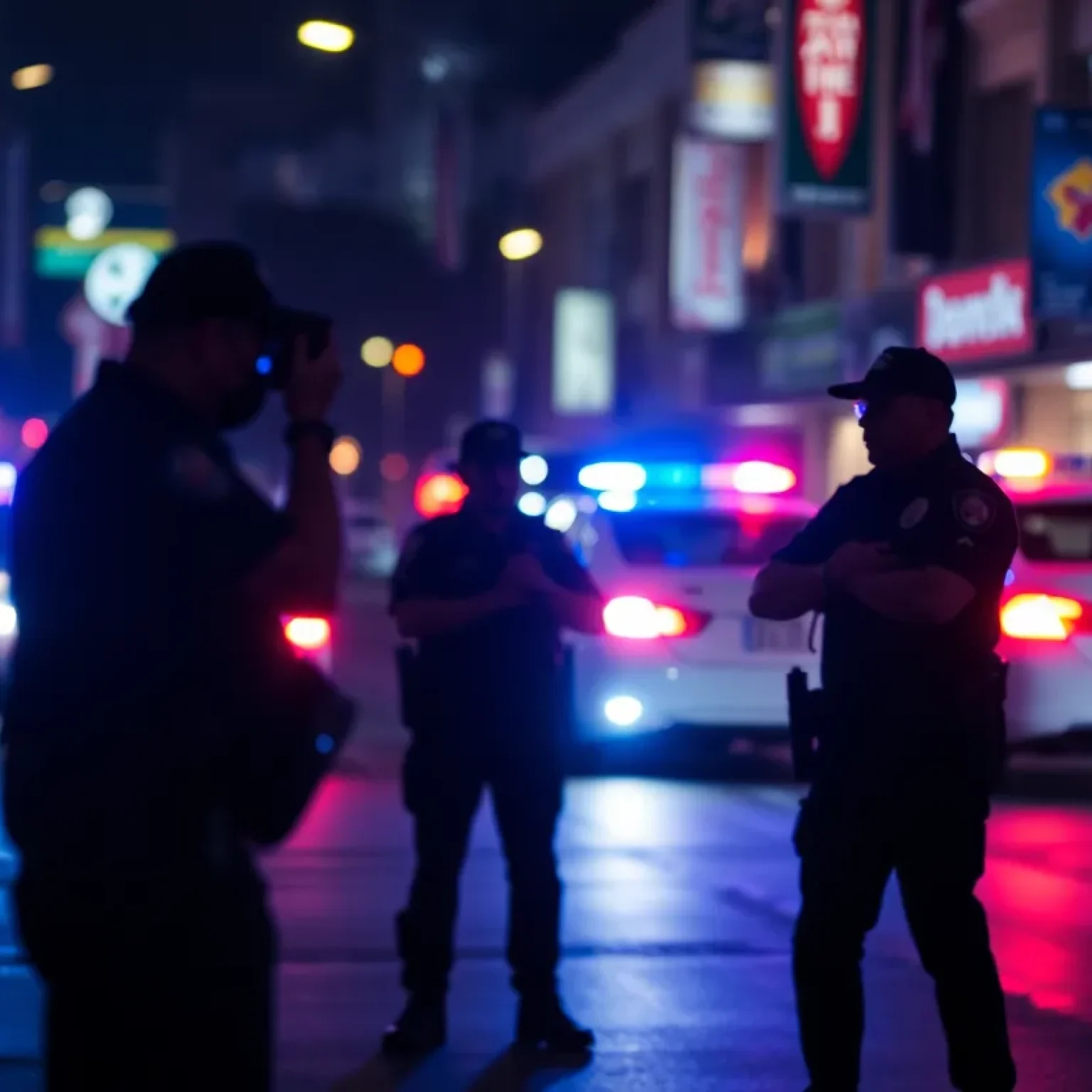 Police officers conducting a sting operation in Nashville at night.