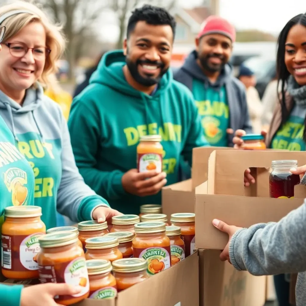 Volunteers at Nashville Predators Foundation food drive collecting essential food items.