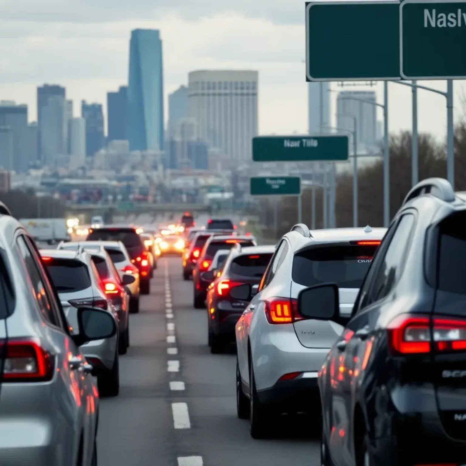 Gridlocked traffic on a Nashville highway