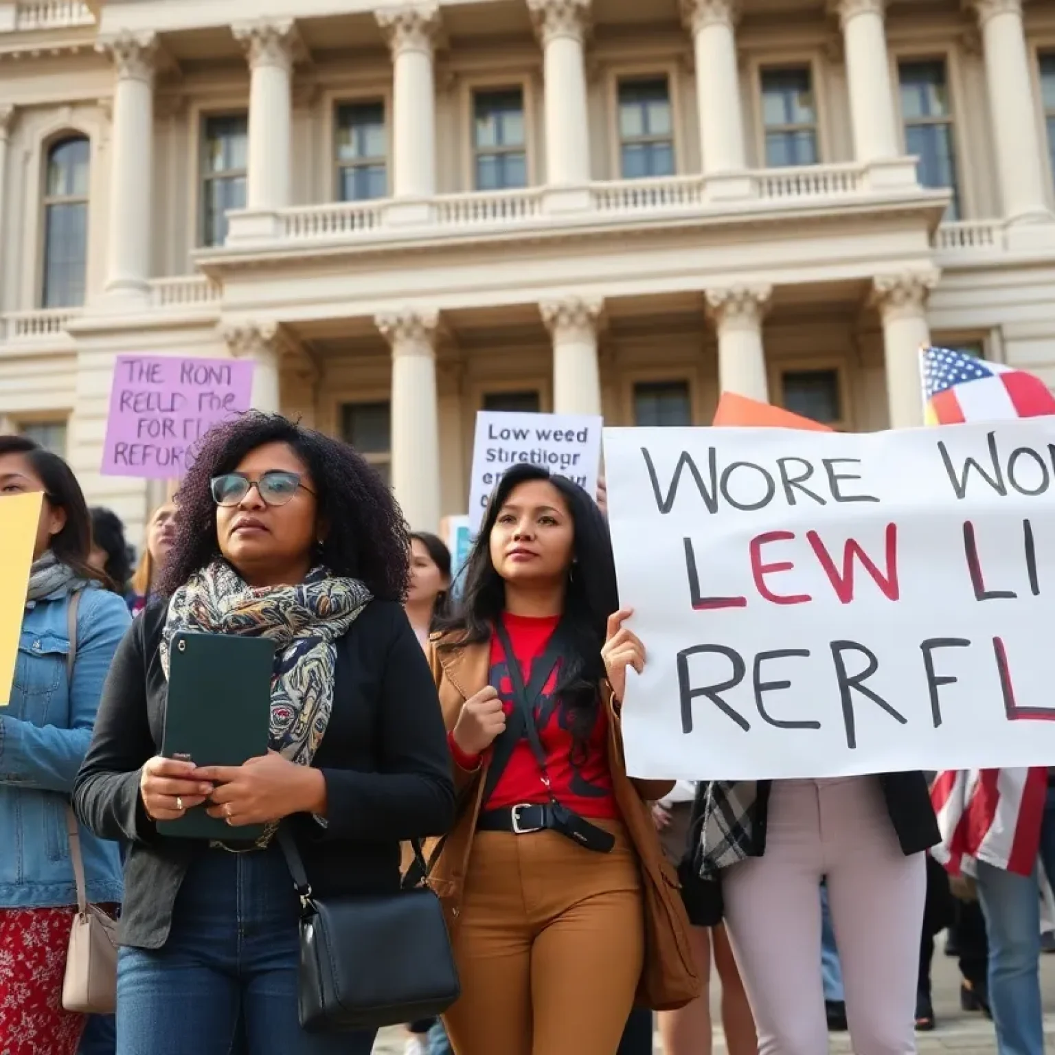 Women rallying at the Tennessee State Capitol for the Voyeurism Victims Act