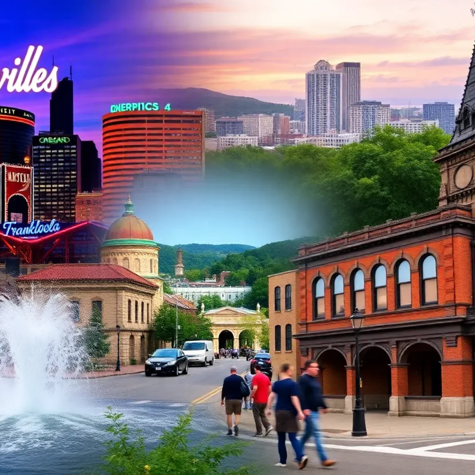 Collage of Nashville, Chattanooga, and Franklin representing best cities in Tennessee.